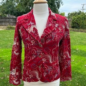 Johnny Was | Dragon Embroidered Blazer in Red Size Large